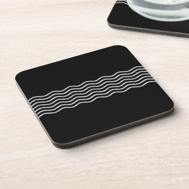 Pretty Waves silver + your backgr., text & ideas Beverage Coaster (Left Side)