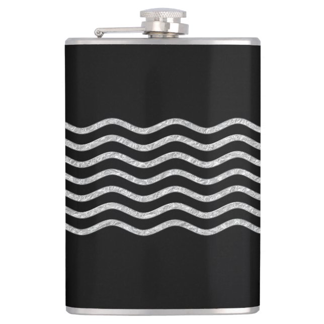 Pretty Waves silver + your backgr., text & ideas Hip Flask (Front)