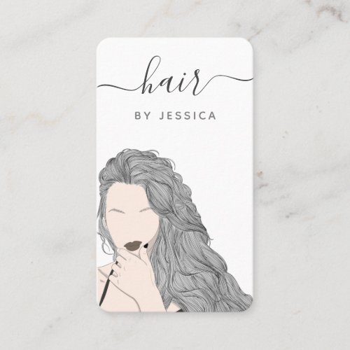 Pretty Wavy Gray Hairstyle Girl Illustration Logo Business Card