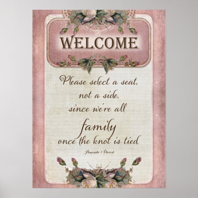 Pretty Wedding Ceremony Seating Welcome to Family Poster (Front)