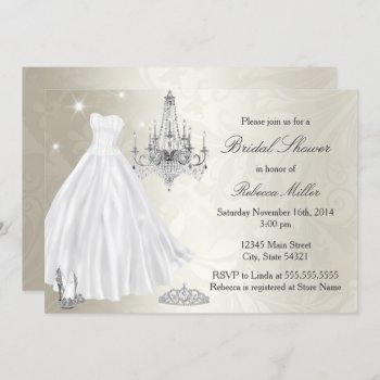 Pretty Wedding Dress Bridal Shower Cream White Invitation by ExclusiveZazzle at Zazzle