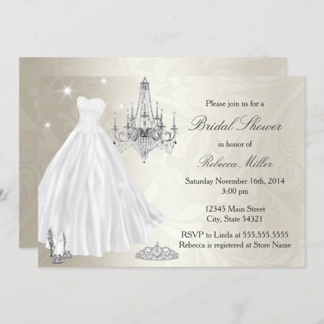 Pretty Wedding Dress Bridal Shower Cream White Invitation (Front/Back)