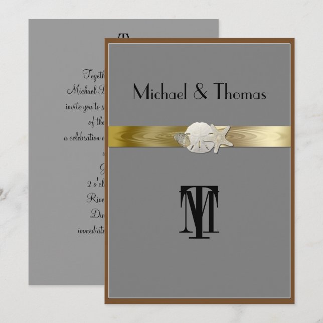 Pretty Wedding Invitation, Starfish, Sand Dollar Invitation (Front/Back)