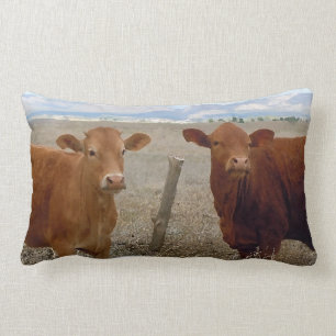 Pretty Western Red Cattle Cows Rural Scene Lumbar Pillow