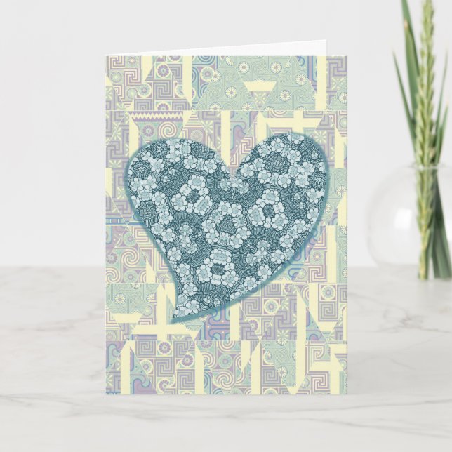 Pretty Whimsical Blue Heart Abstract Art Valentine Card (Front)