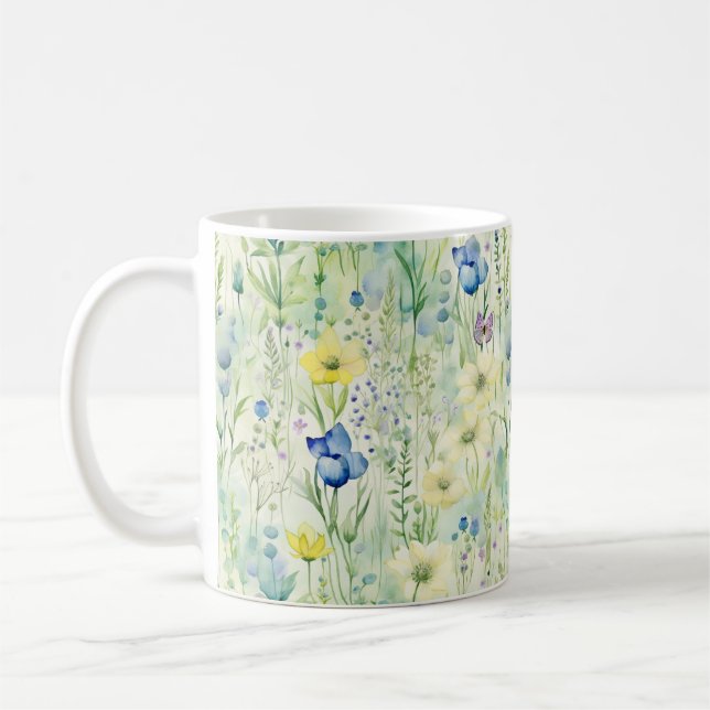 Pretty Whimsical Boho Wildflower Floral Pastel  Coffee Mug (Left)