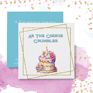 Pretty Whimsical Cake Bakery Square Business Card