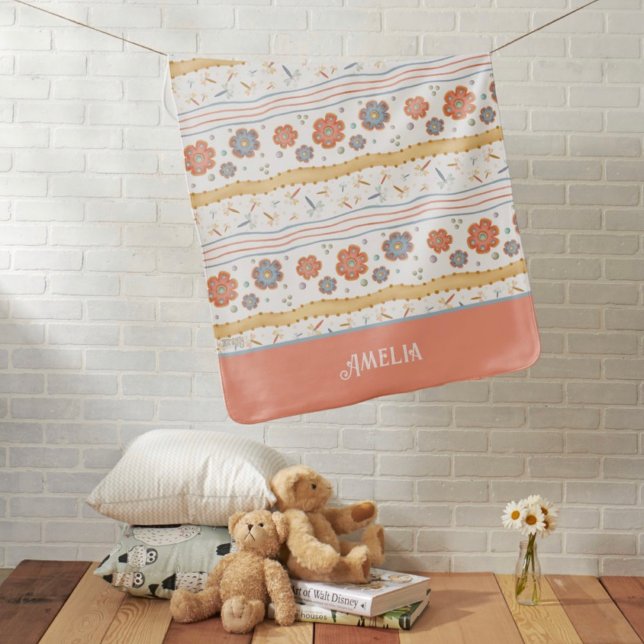 Pretty Whimsical Dragonflies Flowers Baby Baby Blanket (Creator Uploaded)