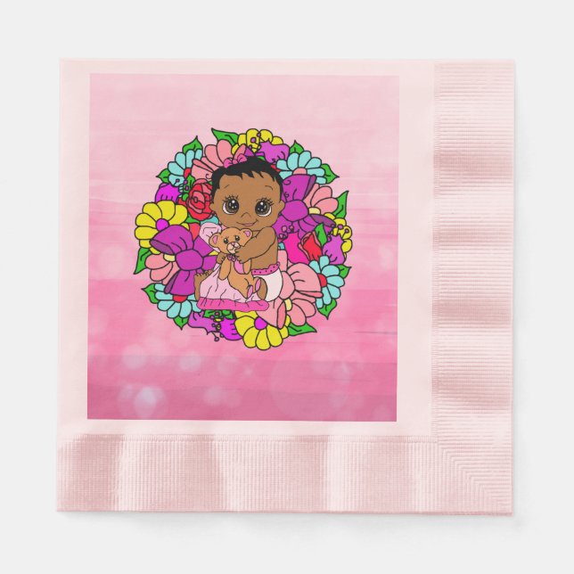 Pretty whimsical Floral Girl's Baby Shower Ethnic Napkins (Front)