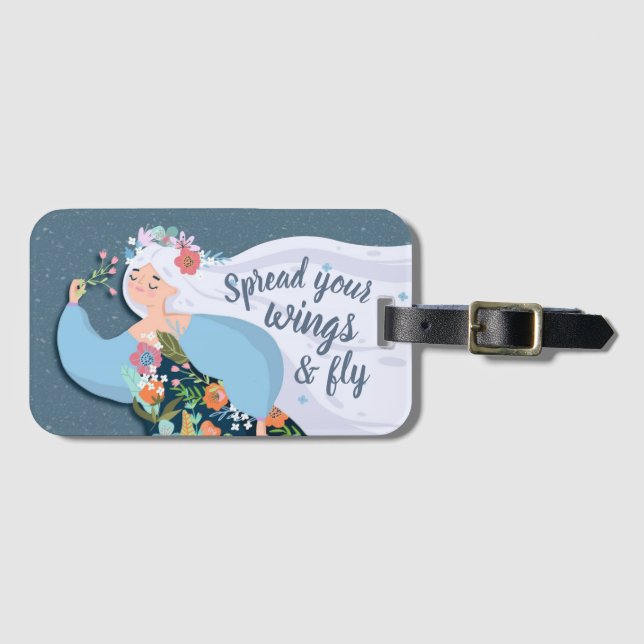 Pretty Whimsical Flower Lady Travel Quote Luggage Tag (Front Horizontal)