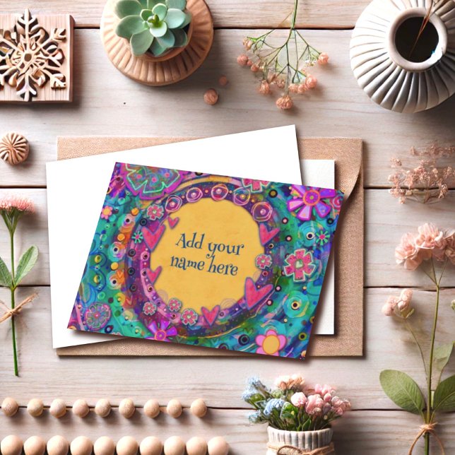 Pretty Whimsical Fun Pink Yellow Floral Customized Card (Creator Uploaded)