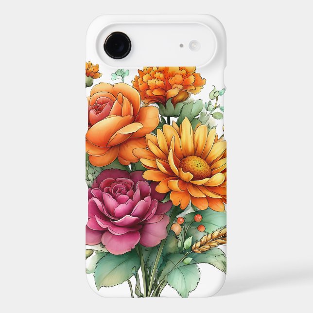 PRETTY WHIMSICAL ORANGE & PINK FALL FLOWERS Case-Mate iPhone CASE (Back)