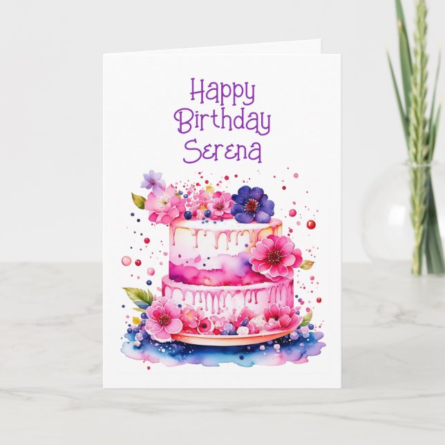 Pretty Whimsical Personalized Girl's Birthday Card (Front)