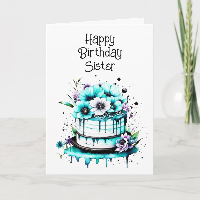 Pretty Whimsical Personalized Sister's Birthday Card (Front)