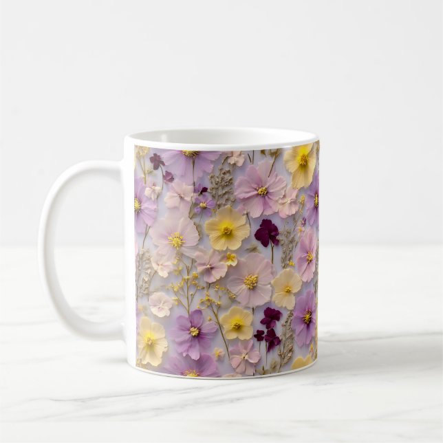 Pretty Whimsical Wildflower In Pink And Yellow  Coffee Mug (Left)