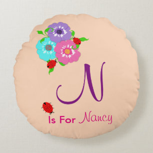 Pretty Whimsy Custom Baby Name Round Pillow