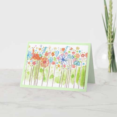 Pretty Whimsy Flowers Watercolor Card