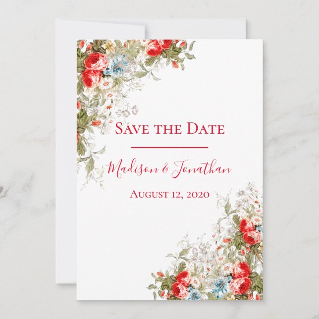Pretty Whimsy Wild Flowers Script Wedding Save The Date (Front)