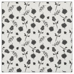 Pretty White and Black Roses Rosebud Floral Print Fabric