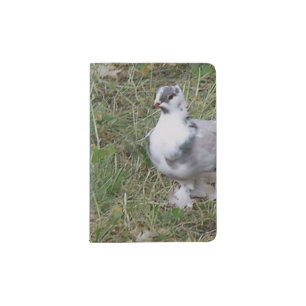 Pretty White and Gray Fancy Feather Footed Pigeon Passport Holder