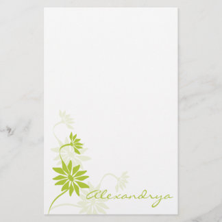 Pretty White and Green Feminine Notepad Stationery