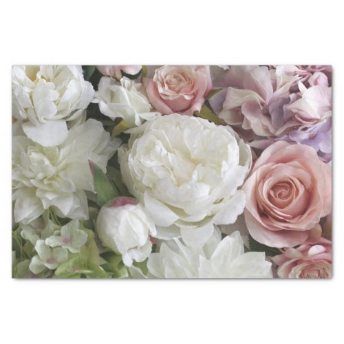 Pretty white and peach peony floral tissue paper