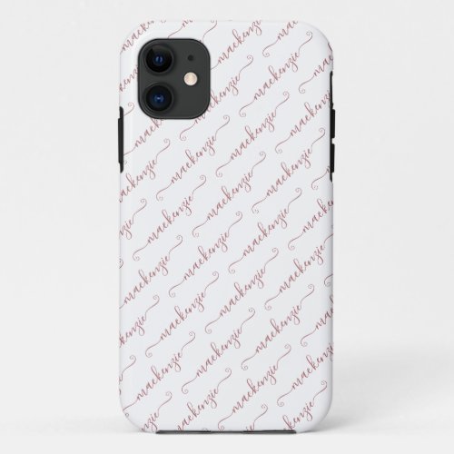 Pretty White and Rose Gold Handwritten Script Name iPhone 11 Case