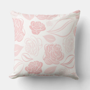 Pretty White and Rose Gold Rose and Leaves  Throw Pillow
