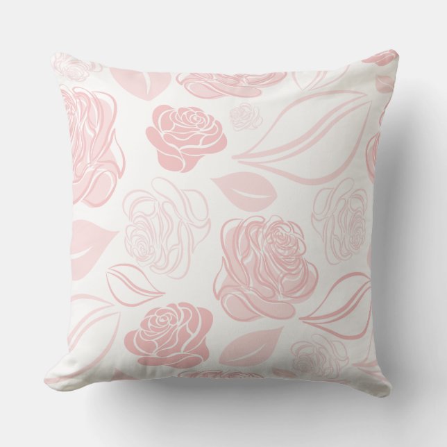 Pretty White and Rose Gold Rose and Leaves  Throw Pillow (Front)