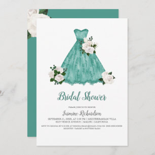 Pretty White and Teal Bridal Shower Invitation