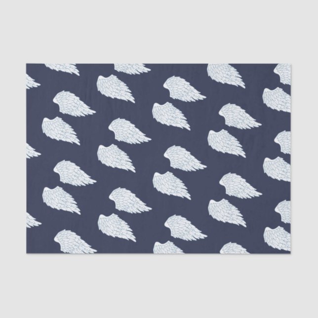 Pretty White Angel Wings & Navy Tissue Paper (Front)