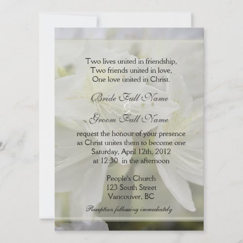Pretty white azalea flowers Christian wedding Personalized Invite