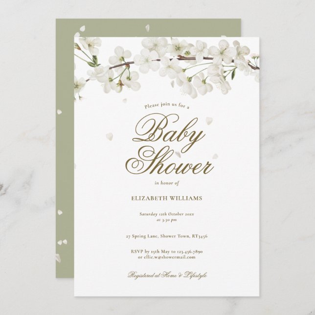 Pretty White Blossom Baby Shower / Sprinkle Invitation (Front/Back)