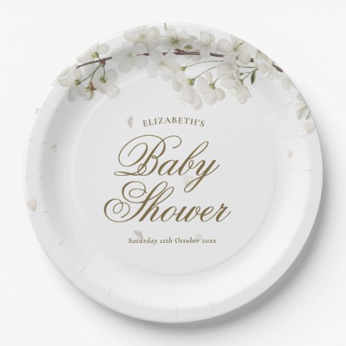 Pretty White Blossom Baby Shower  Sprinkle Paper Plates