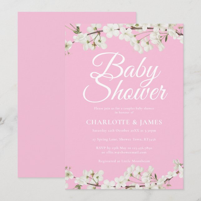 Pretty White Blossom Couples Baby Shower/Sprinkle Invitation (Front/Back)