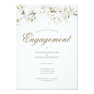 Pretty White Blossom Engagement Party Invitation