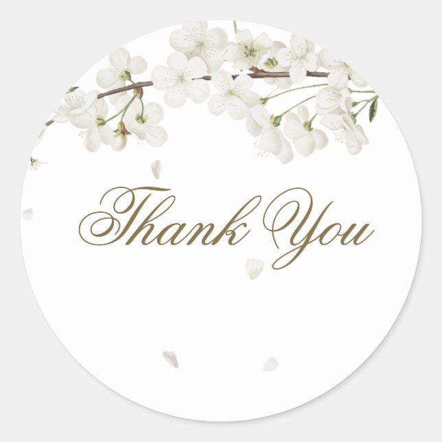 Pretty White Blossom Floral Thank You Favor Classic Round Sticker (Front)