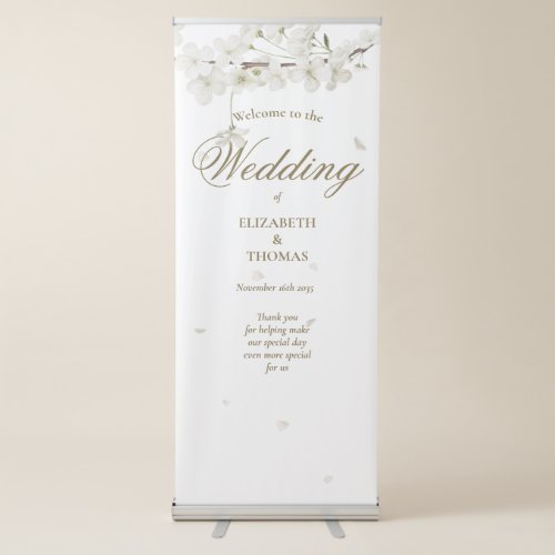 Pretty White Blossom Floral Wedding Welcome Retractable Banner