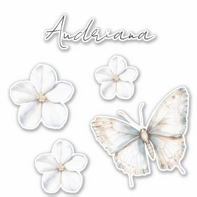 Pretty White Blue Butterfly Bridal Shower Sticker (Front)