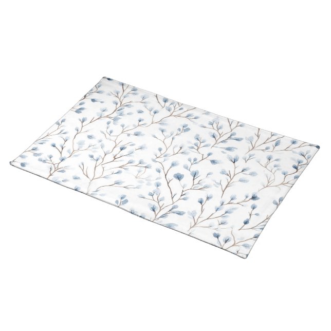 Pretty White Blue Floral Bridal Shower Cloth Placemat (On Table)