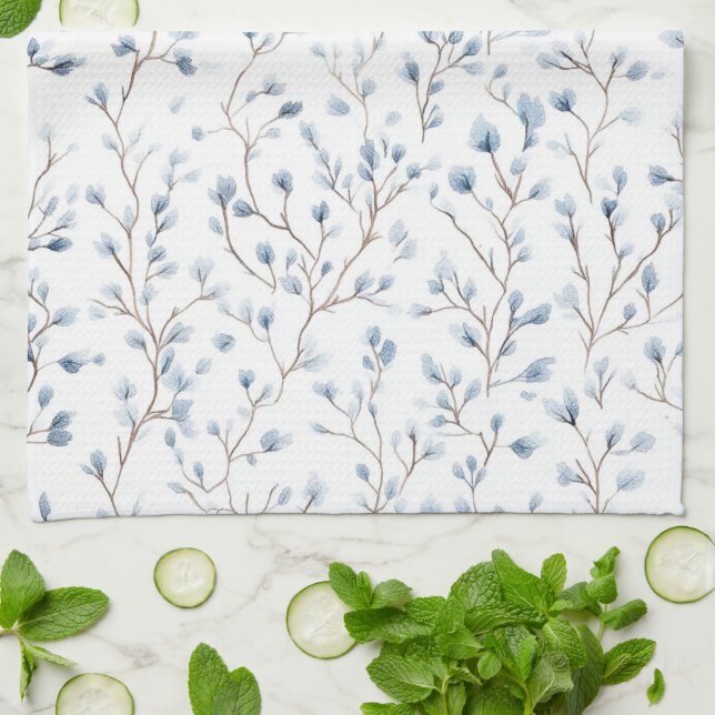 Pretty White Blue Floral Bridal Shower Kitchen Towel (Folded)