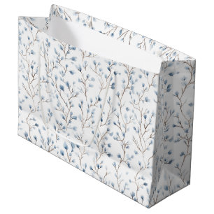 Pretty White Blue Floral Bridal Shower Large Gift Bag