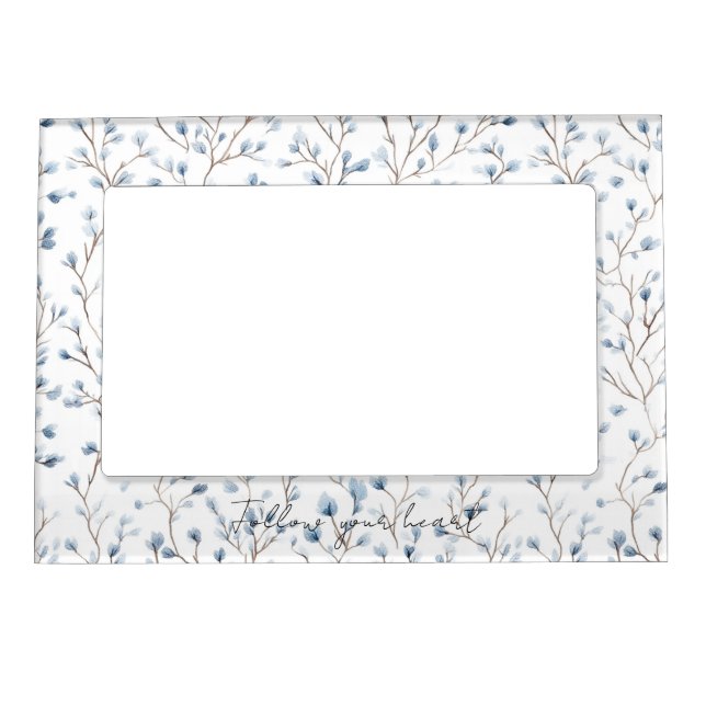 Pretty White Blue Floral Bridal Shower Magnetic Frame (Front)