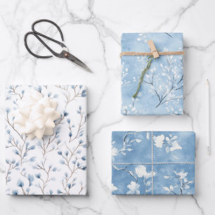 Pretty White Blue Flowers Bridal Shower Wrapping Paper Sheets