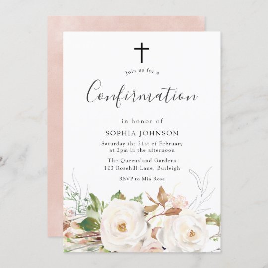 Pretty White Blush Watercolor Floral Confirmation Invitation | Zazzle.com