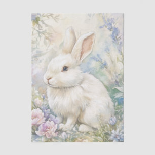 Pretty White Bunny Sitting in Patch of Wildflowers Tissue Paper
