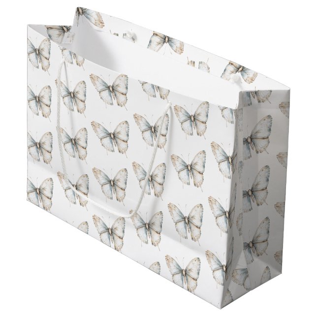 Pretty White Butterfly Bridal Shower Large Gift Bag (Front Angled)