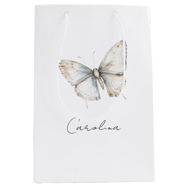 Pretty White Butterfly Bridal Shower Medium Gift Bag (Front)
