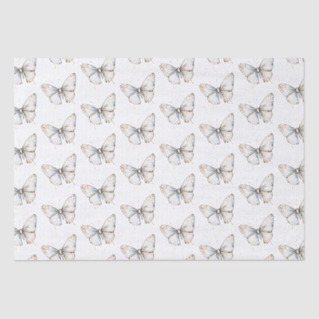 Pretty White Butterfly Bridal Shower Tissue Paper (Front)