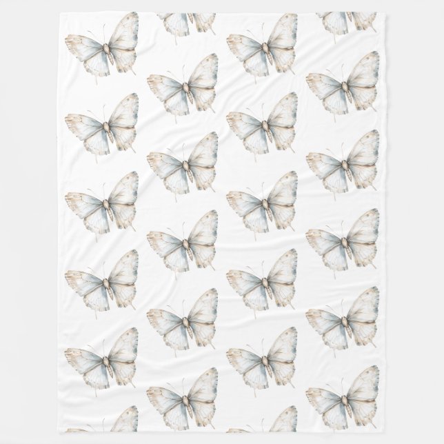 Pretty White Butterfly   Fleece Blanket (Front)